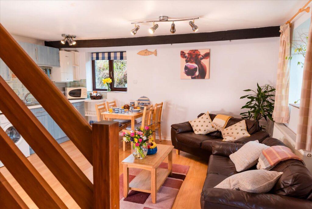 Polrunny_Farm_Blackberry_Cottage_stairs_kitchen_lounge_diner_resized